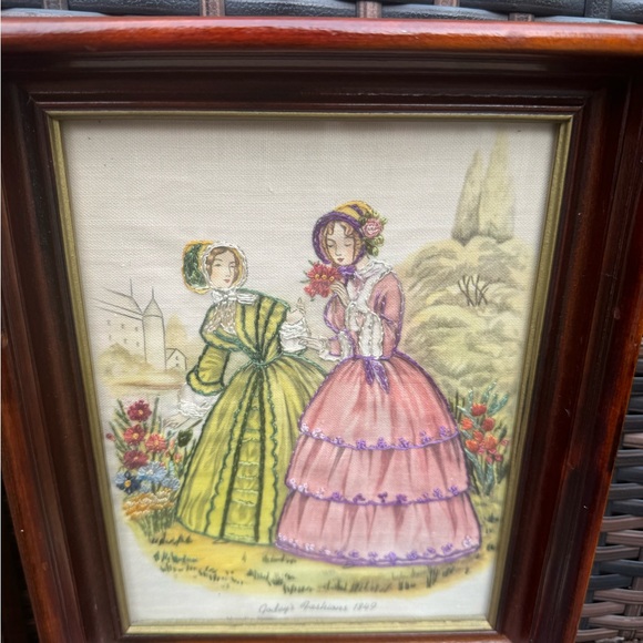 Vintage needlepoint Godey’s Fashions 1849 set of framed pictures - Picture 3 of 13